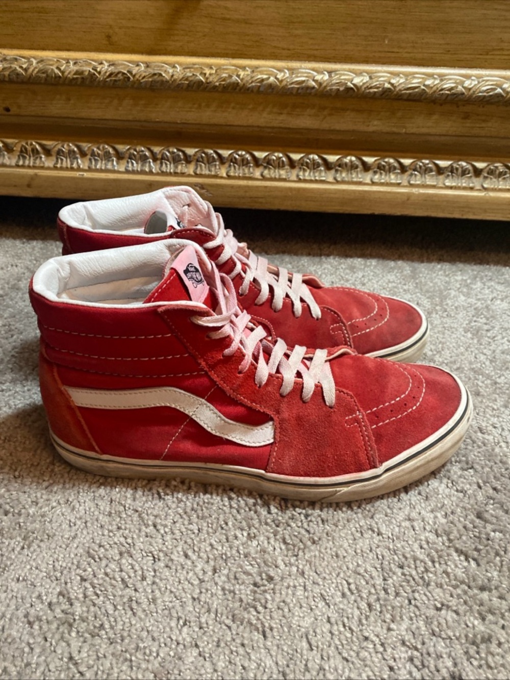 Vans Oldskool Red Suede Sk8-Hi with White Side Stripe size 10.5M/12W